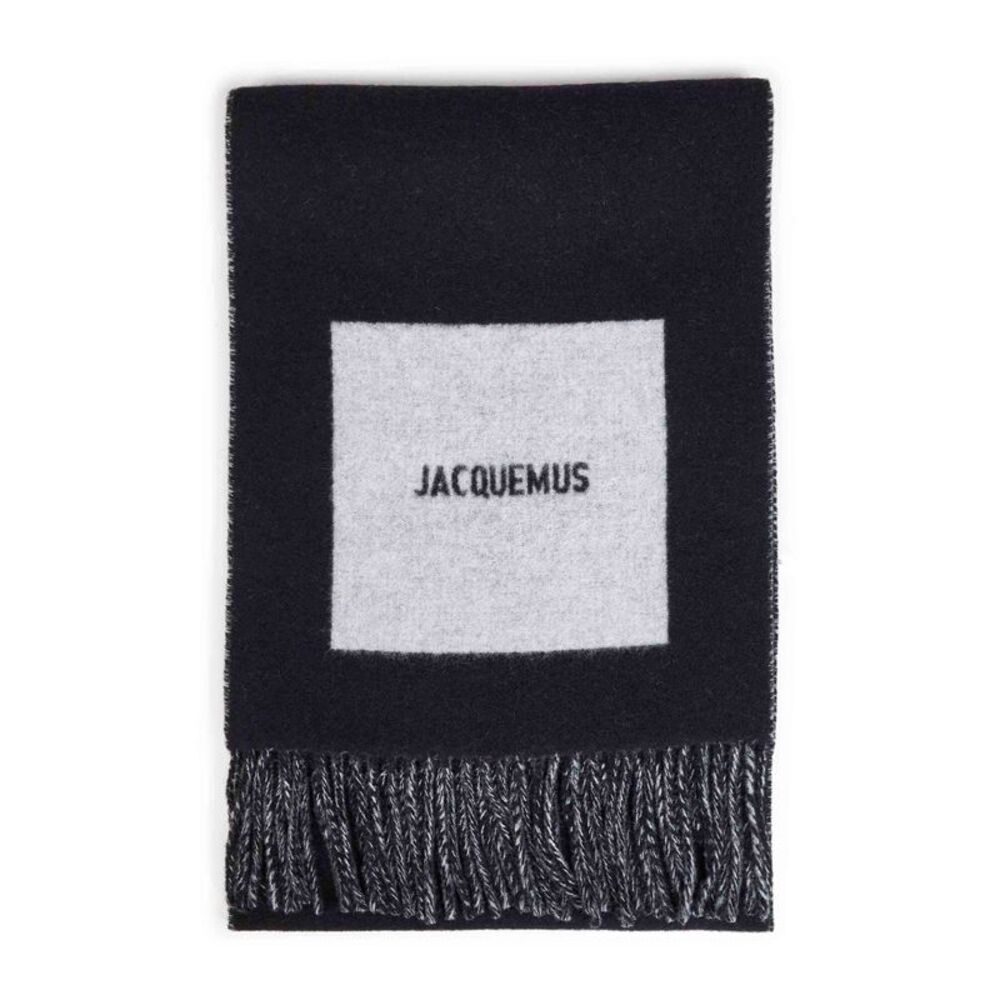 Jacquemus Men Black Wool The Rond Carré Jacquard Logo Scarf
